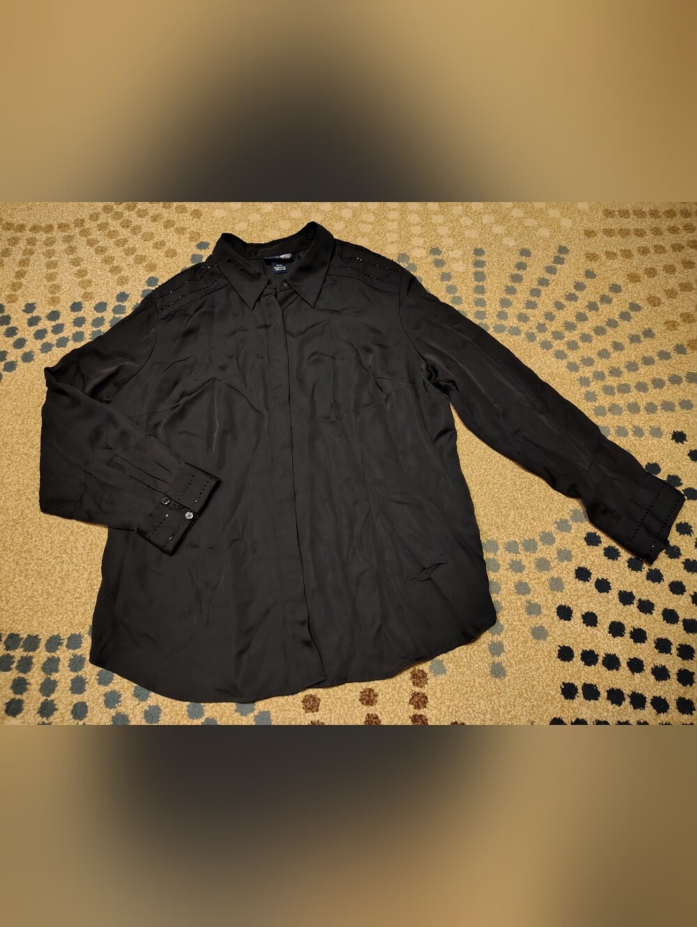 Venezia Jeans Clothing Co. Black Sheer Long Sleeve Blouse Beaded Detail Sz 18